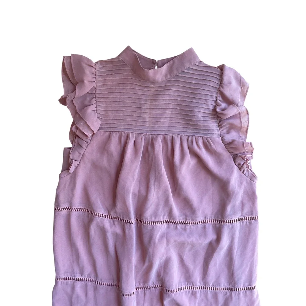 Who What Wear Pink Ruffle Mock Neck Tiered Swiss Dot Dress Womens Small